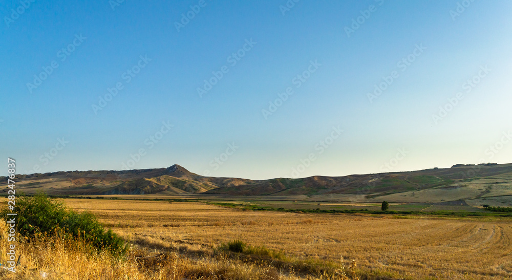 Sicilian Landscape with Wheat Fields after the Harvest, Caltanissetta, Sicily, Italy, Europe