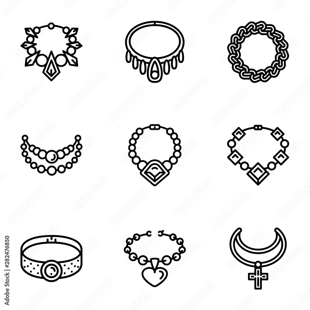 Fototapeta premium Gemstone jewelry icon set. Outline set of 9 gemstone jewelry vector icons for web design isolated on white background