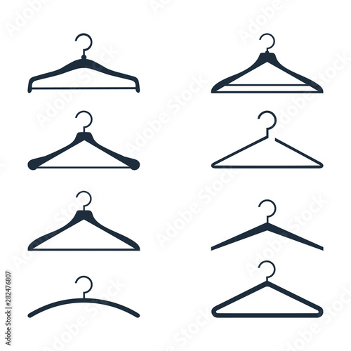 Clothes hanger silhouette collection. Fashionable different types of clothes hangers icons.