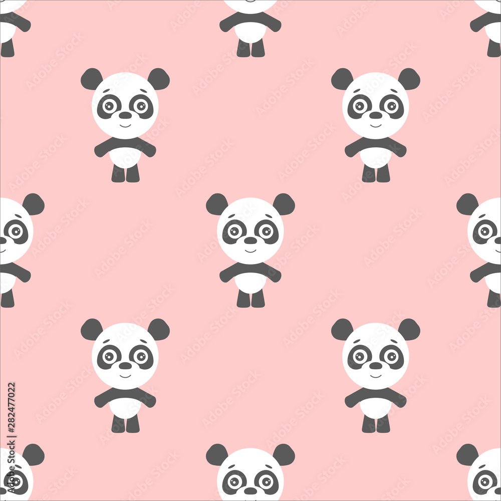 Vector seamless background, little cute bear on a pink background.
