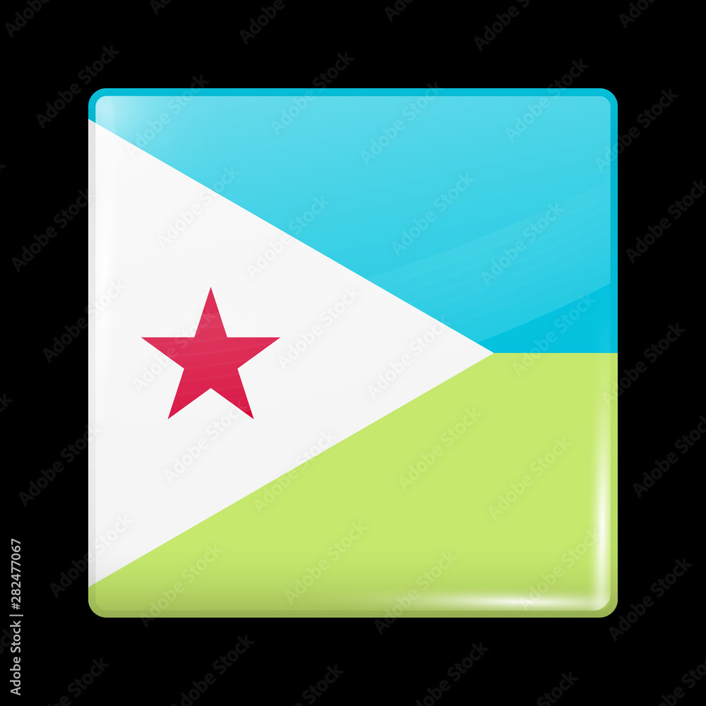 Flag of Djibouti. Glossy Icon Square Shape. Vector Flag of Djibouti. Glossy Icon Square Shape. Vector