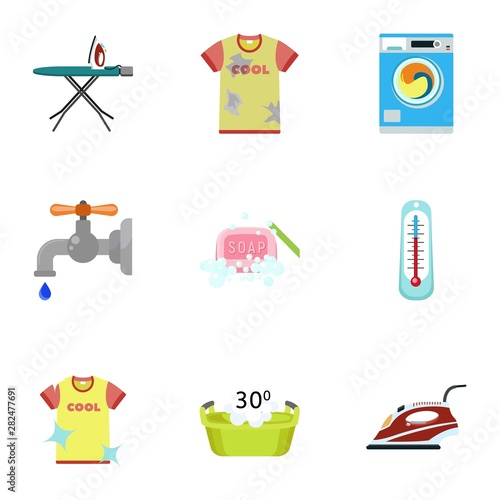 Fototapeta Naklejka Na Ścianę i Meble -  Dirty clothes icon set. Flat set of 9 dirty clothes vector icons for web design isolated on white background