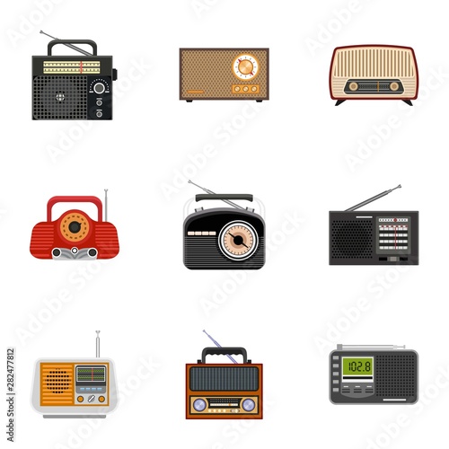 Portable radio icon set. Flat set of 9 portable radio vector icons for web design isolated on white background