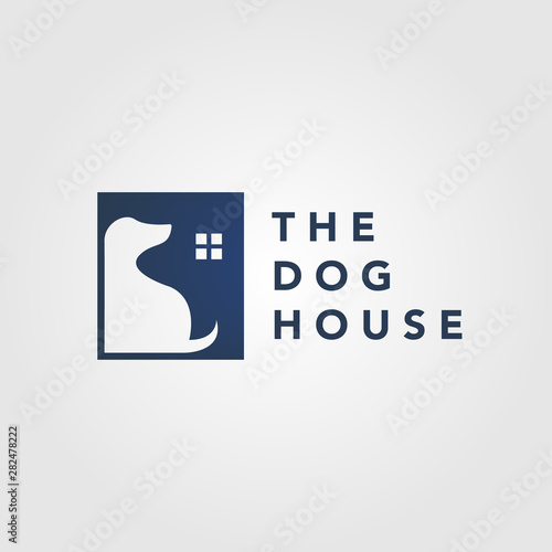 dog pet house home logo vector icon negative space