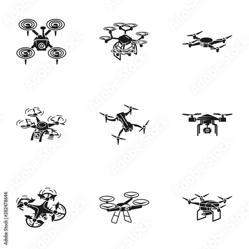 Quadrocopter icon set. Simple set of 9 quadrocopter vector icons for web design isolated on white background