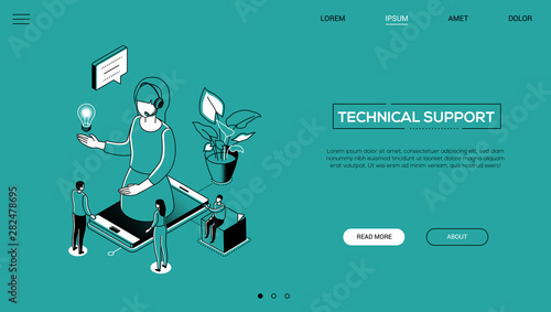 Technical support - line design style isometric web banner