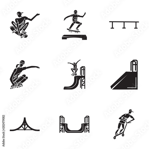 City skate park icon set. Simple set of 9 city skate park vector icons for web design isolated on white background