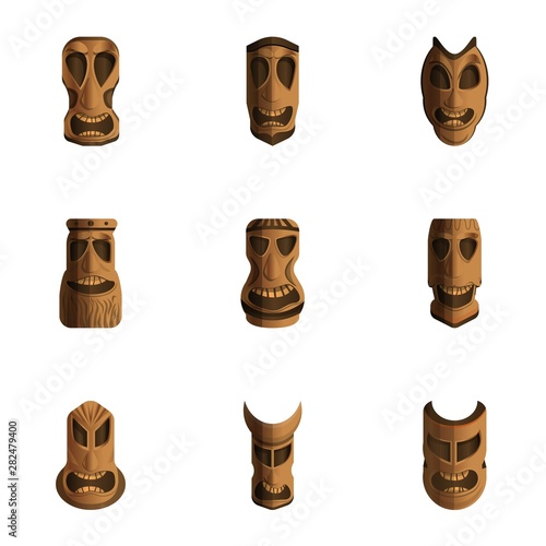 Maya idol icon set. Cartoon set of 9 maya idol vector icons for web design isolated on white background