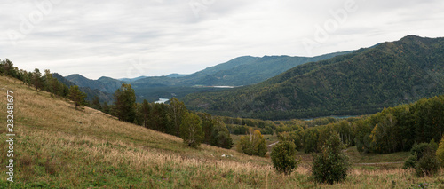 Autumn day in Altai mountains, panoramic picture