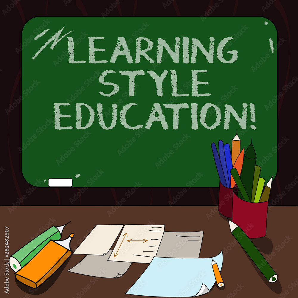 Word writing text Learning Style Education. Business concept for Method or technique a demonstrating uses to learn Mounted Blank Color Blackboard with Chalk and Writing Tools Sheets on Desk Word writing text Learning Style Education. Business concept for Method or technique a demonstrating uses to learn Mounted Blank Color Blackboard with Chalk and Writing Tools Sheets on Desk