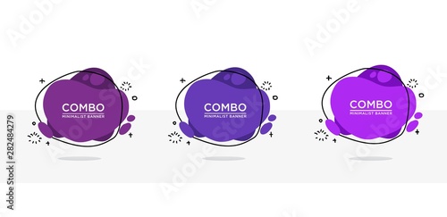 Set of 3  modern abstract vector banners. Flat geometric shapes with various colors with black lines. Templates are ready to use in web or print design and advertising.