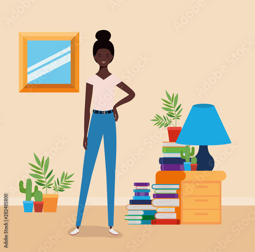 young and beautiful afro girl in the house character