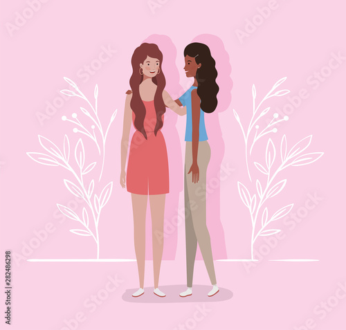 young and beautiful interracial girls couple characters