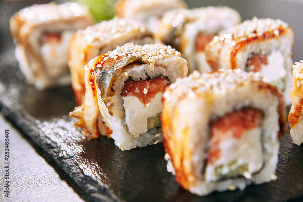 Salmon and Smoked Eel Sushi Roll Salmon and Smoked Eel Sushi Roll
