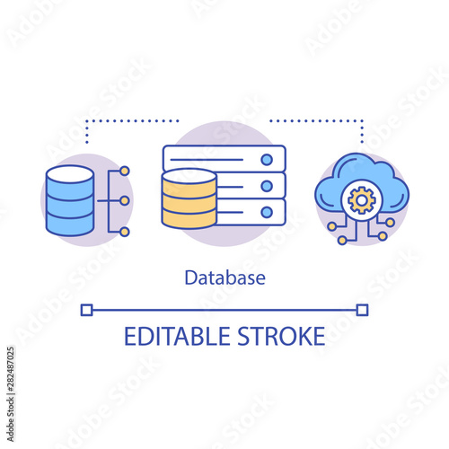 Database concept icon. Data storage idea thin line illustration. Personal information. Cloud. Data collecting and processing. System software. Vector isolated outline drawing. Editable stroke