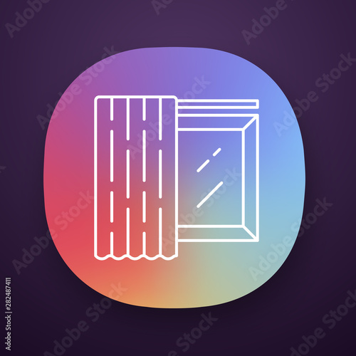 Single panel app icon. Room darkening shade on cornice. Shop interior design. Window covering. UI/UX user interface. Web or mobile application. Vector isolated illustration
