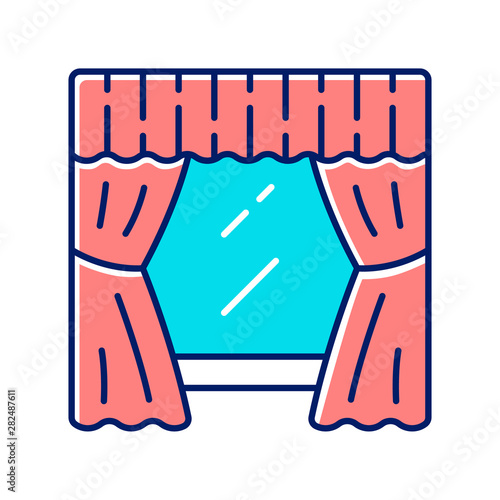 Window treatment set color icon. Living room, kitchen, bedroom decoration. Valance hanging on cornice. Windows curtains, swag. Home and office interior design. Isolated vector illustration