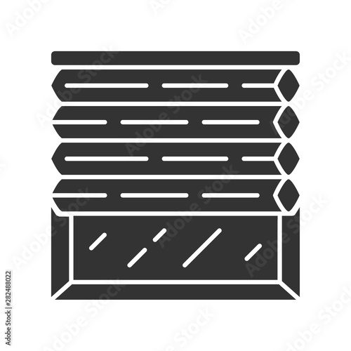 Cellular shades glyph icon. Window blinds. Room darkening motorized jalousie. Office, kitchen interior decoration. Living room design. Silhouette symbol. Negative space. Vector isolated illustration