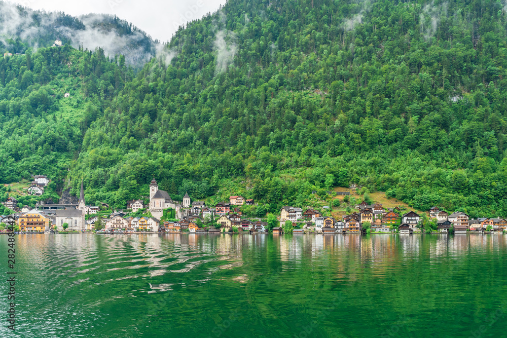 Naklejka premium Hallstatt town on Hallstatter Lake in Salzkammergut region, Austria