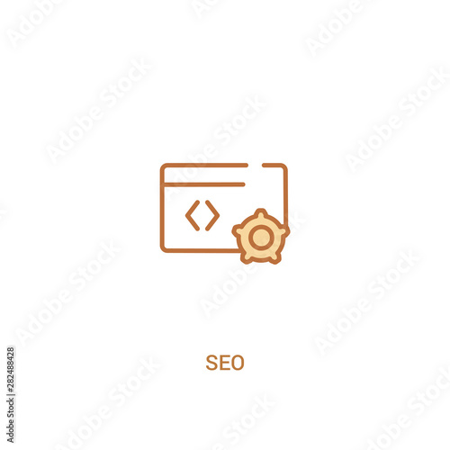seo concept 2 colored icon. simple line element illustration. outline brown seo symbol. can be used for web and mobile ui/ux.