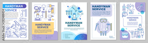 Handyman service brochure template layout. Home repair. House maintenance. Flyer, booklet, leaflet print design with linear illustrations. Vector page layouts for annual reports, advertising posters