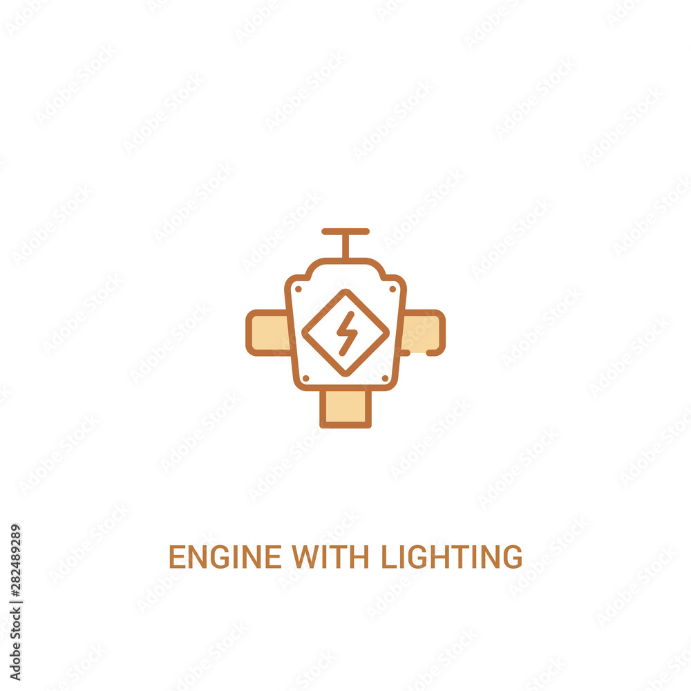 Fototapeta premium engine with lighting bolt concept 2 colored icon. simple line element illustration. outline brown engine with lighting bolt symbol. can be used for web and mobile ui/ux.