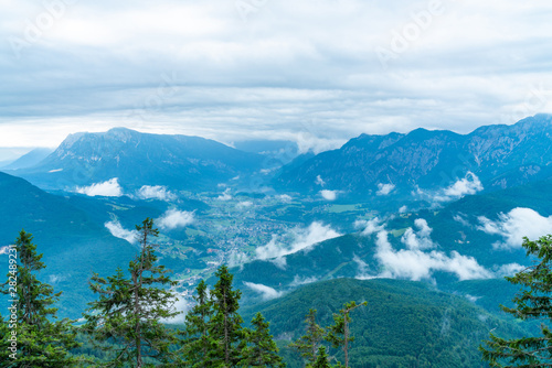 Panoramic alpine view of peaks over Bad Ischl, Austria from Katrin mountain