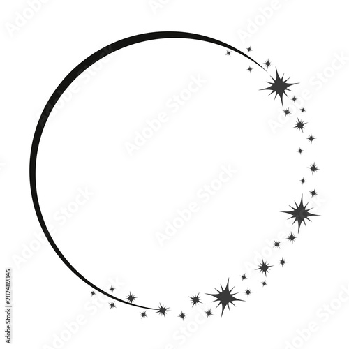 Stardust frame. Shiny star circle frame, starry glitter stamp and round magic twinkle stars trace. Shine stardust swirl, shining glowing halo for party decor. Isolated vector symbol