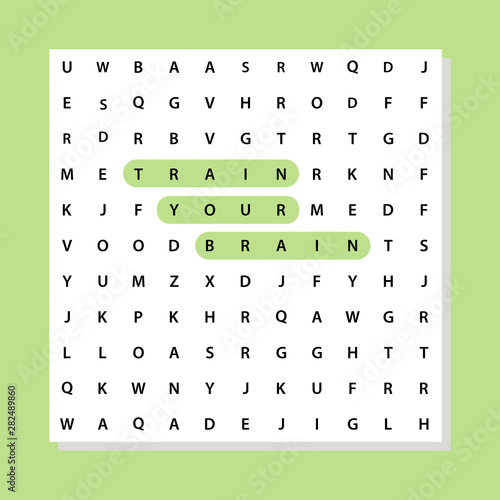 Train your brain phrase in a word search game. Education concept. Aging problem.