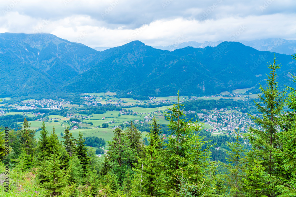 Panoramic alpine view of peaks over Bad Ischl, Austria from Katrin mountain Panoramic alpine view of peaks over Bad Ischl, Austria from Katrin mountain