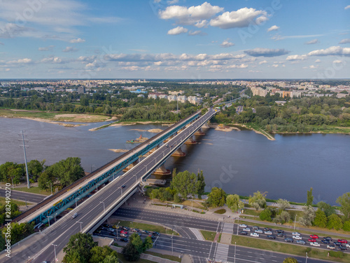 The Gdański Bridge in Warsaw across the Vistula River on a summer day