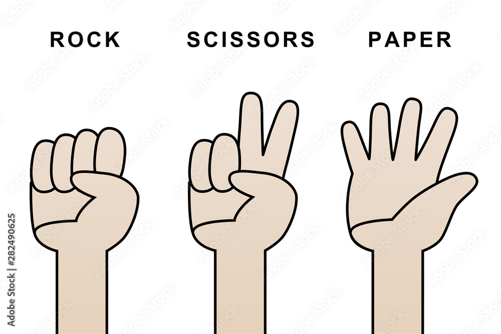 Rock Scissors Paper hand Isolated illustration on the white background