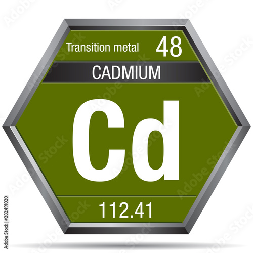 Cadmium symbol in the form of a hexagon with a metallic frame. Element number 48 of the Periodic Table of the Elements - Chemistry