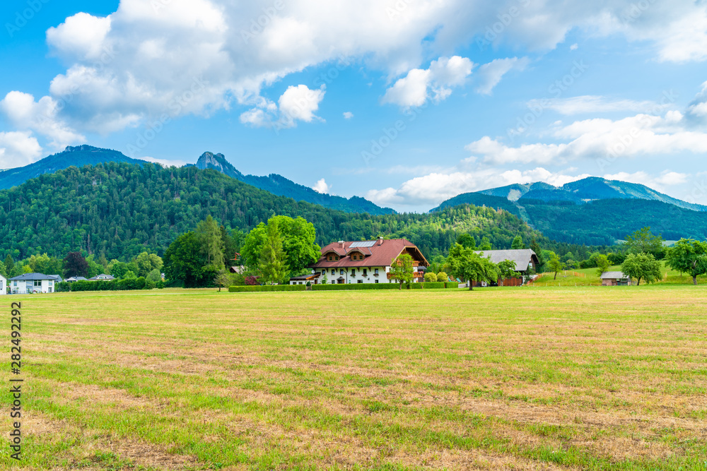 Rural landscape near Strobl in the Austrian state of Salzburg, Austria.