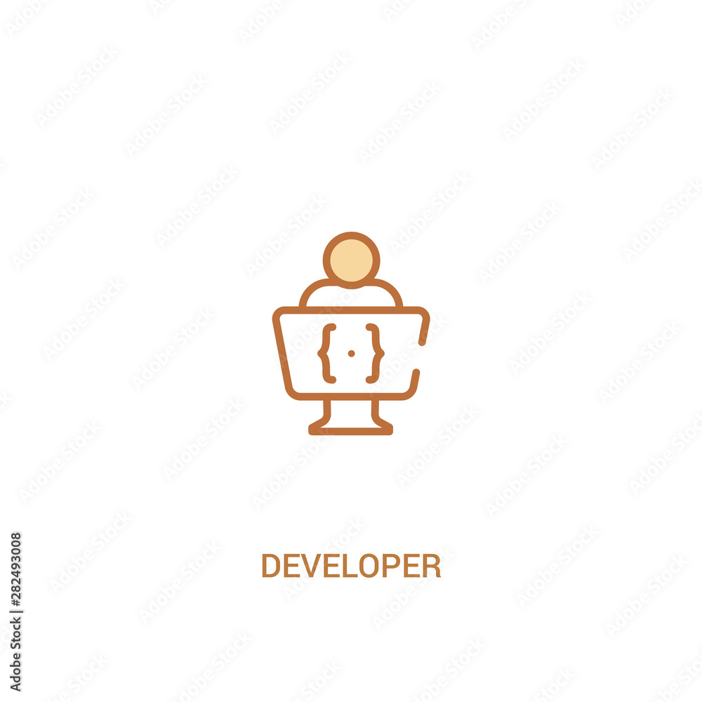 developer concept 2 colored icon. simple line element illustration. outline brown developer symbol. can be used for web and mobile ui/ux.