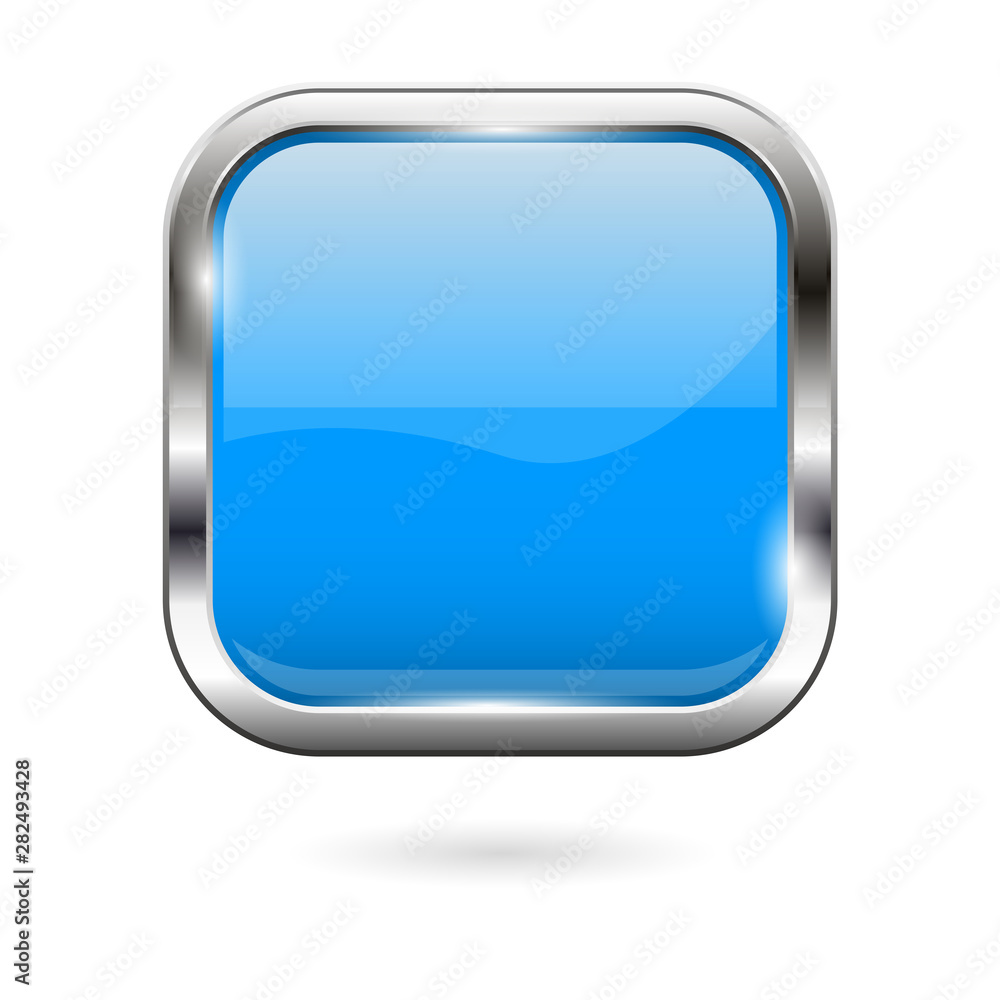 Blue glass button. 3d shiny square icon Blue glass button. 3d shiny square icon
