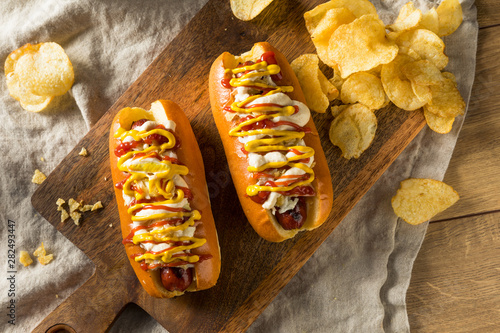 Принти на полотні Homemade Colombian Hot Dogs with Chips