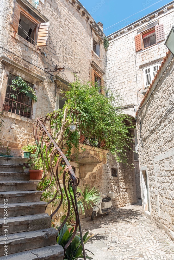 Picturesque alley in Trogir in Croatia