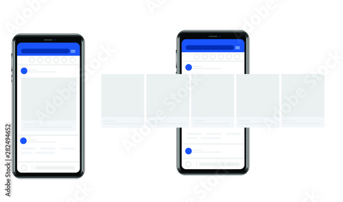 Smartphone with interface carousel post on social network. Vector illustration
