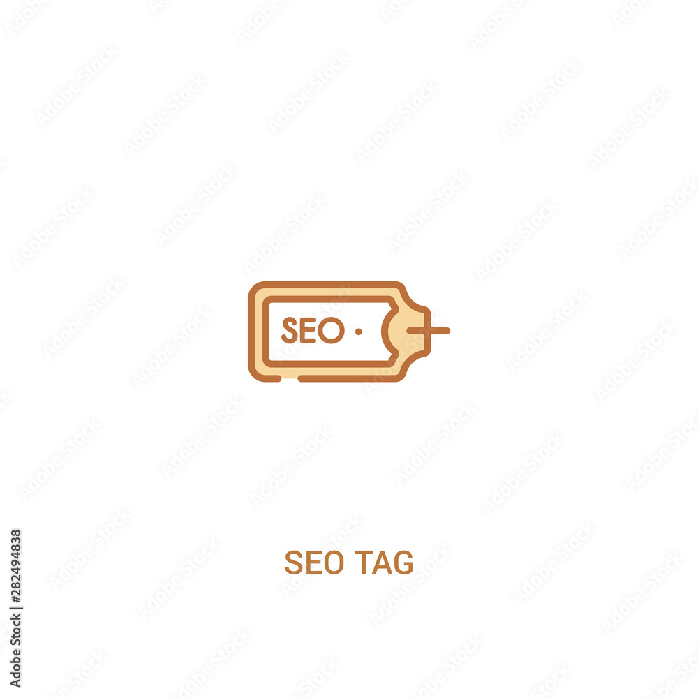 seo tag concept 2 colored icon. simple line element illustration. outline brown seo tag symbol. can be used for web and mobile ui/ux.