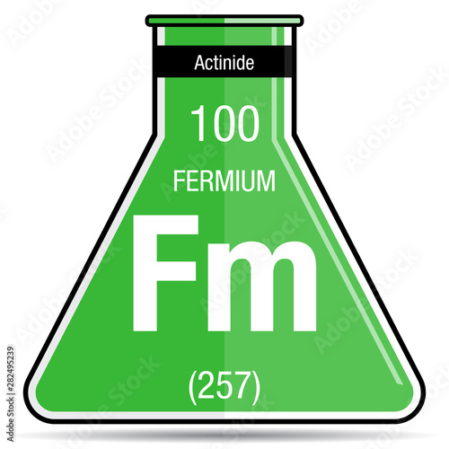 Fermium symbol on chemical flask. Element number 100 of the Periodic Table of the Elements - Chemistry