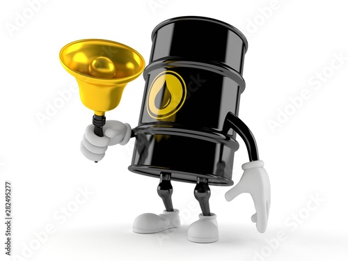 Oil barrel character ringing a handbell