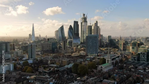 Aerial: London Cityscape and Iconic Skyscrapers, United Kingdom photo