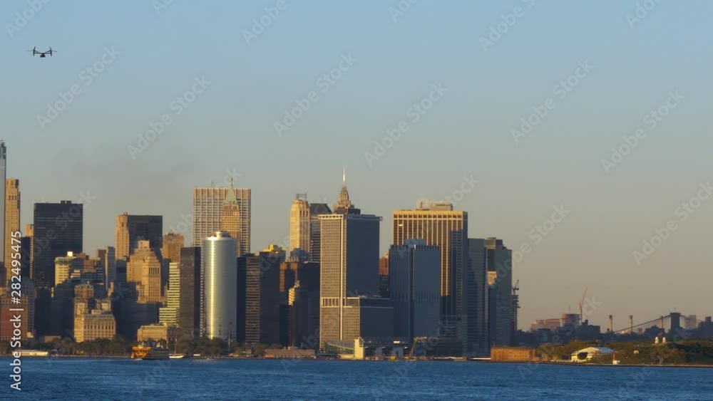 Lower Manhattan New York Waterfront Panorama Slow Motion With Drone Flying Over Water Lower Manhattan New York Waterfront Panorama Slow Motion With Drone Flying Over Water