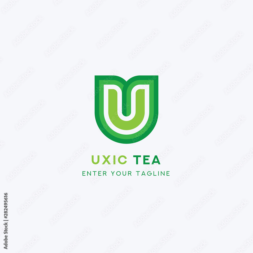 Logo Letter U Tea, Concept Letter U + Icon Green Leaf. Logo Letter U Tea, Concept Letter U + Icon Green Leaf.