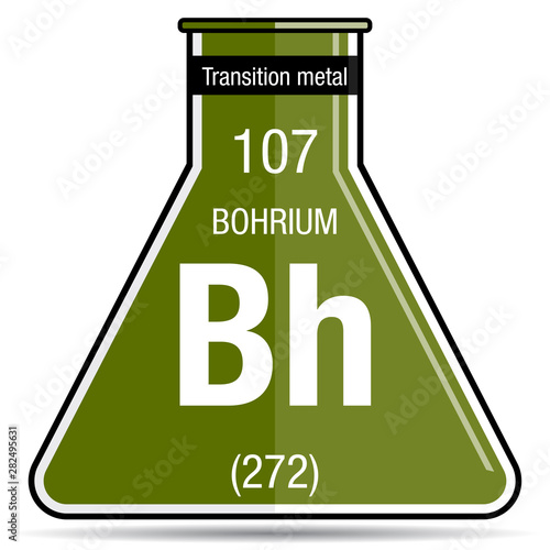 Bohrium symbol on chemical flask. Element number 107 of the Periodic Table of the Elements - Chemistry