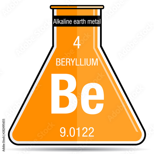 Beryllium symbol on chemical flask. Element number 4 of the Periodic Table of the Elements - Chemistry