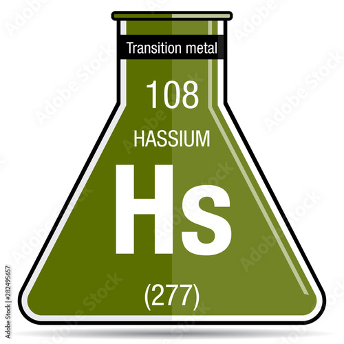 Hassium symbol on chemical flask. Element number 108 of the Periodic Table of the Elements - Chemistry