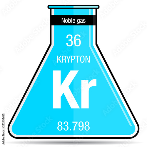 Krypton symbol on chemical flask. Element number 36 of the Periodic Table of the Elements - Chemistry