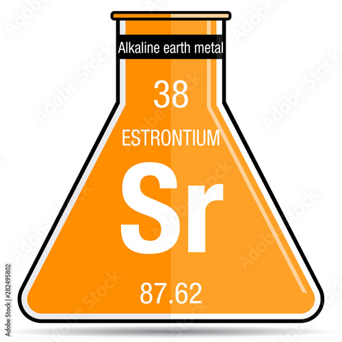 Estrontium symbol on chemical flask. Element number 38 of the Periodic Table of the Elements - Chemistry
